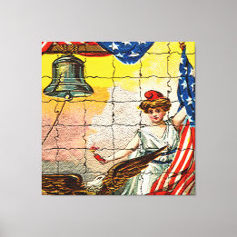 Vintage Lady, Eagle, Flag and Liberty Bell Mosiac Canvas Print