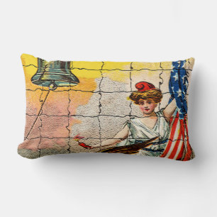 Vintage Lady, Eagle, Flag and Liberty Bell Mosiac Lumbar Pillow
