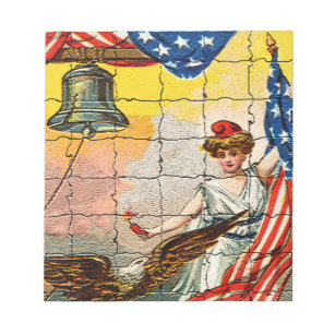 Vintage Lady, Eagle, Flag and Liberty Bell Mosiac Notepad