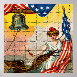 Vintage Lady, Eagle, Flag and Liberty Bell Mosiac Poster