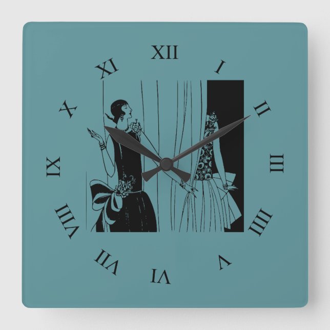 Vintage lady flapper 1920s fashion square wall clock (Front)