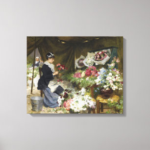 Vintage Lady Flower Vendor Canvas Print