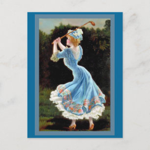 Vintage Lady Golfing Postcard