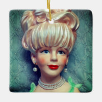 Vintage Lady Head Vase Big Bouffant Hair Pearls