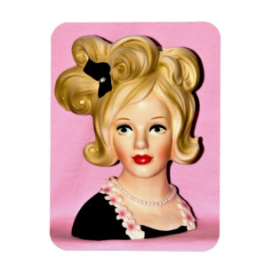 Vintage Lady Head Vase Big Wild Hair  Magnet