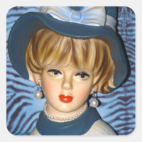 Vintage Lady Head Vase Blue Bucket Hat 1960s
