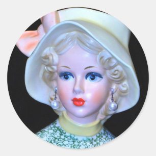 Vintage Lady Head Vase Flapper Cloche Hat  Classic Round Sticker