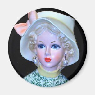 Vintage Lady Head Vase Flapper Cloche Hat  Magnet