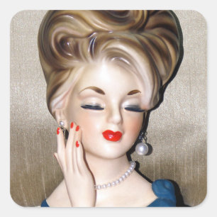 Vintage Lady Head Vase Model Glamorous 1960s Square Sticker