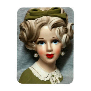 Vintage Lady Head Vase Teen Girl Big Swirly Hair Magnet