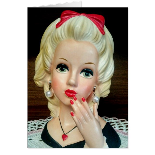 Vintage Lady Head Vase Teen Heart Necklace Card (Front)