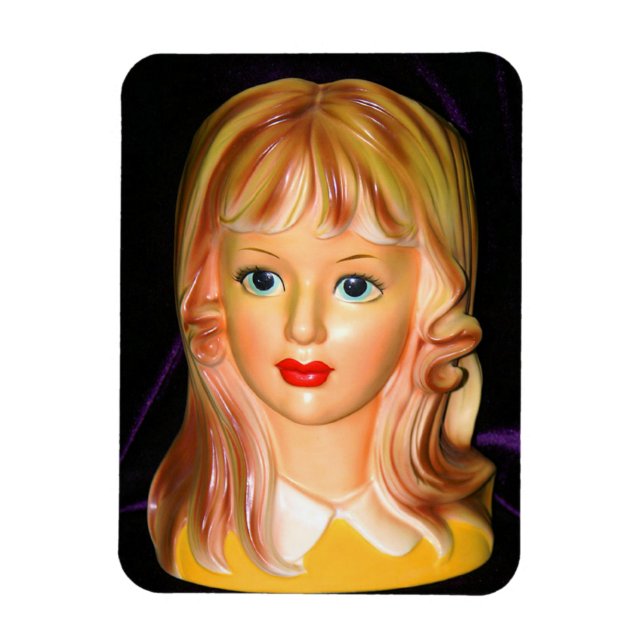 Vintage Lady Head Vase Teen with Squiggles Magnet (Vertical)
