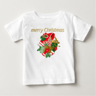 Vintage Lady Holding Christmas Presents Baby T-Shirt
