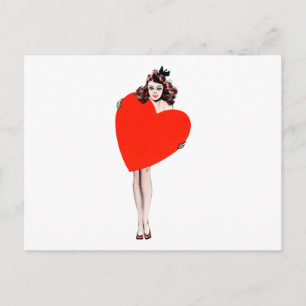 Vintage Lady Holding Love Heart Postcard
