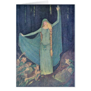 Vintage - Lady in Blue with Elves,