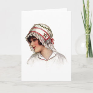 Vintage Lady in Embroidery and Lace Bonnet Card