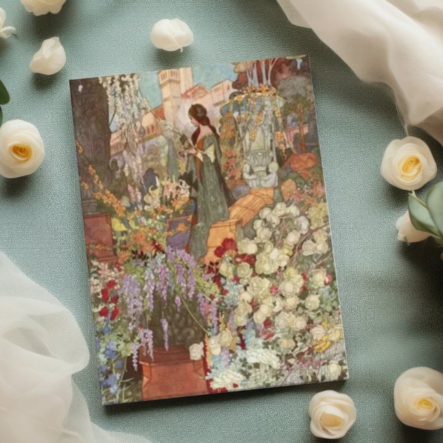 Vintage Lady in Garden Valentines Day Greeting Card (Creator Uploaded)
