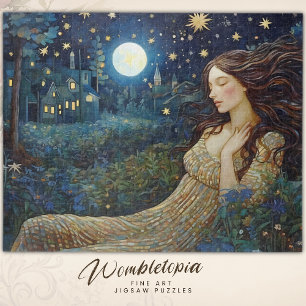 Vintage Lady in Moonlight Forest Art Nouveau  Jigsaw Puzzle