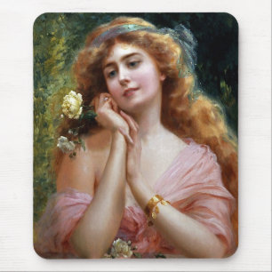 Vintage Lady In Pink With Yellow Rose Mouse Pad