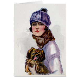 Vintage Lady in Purple with Her Dog,