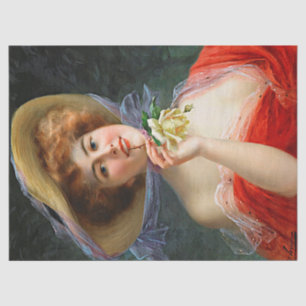 Vintage Lady In Red With Yellow Rose Decoupage Tissue Paper