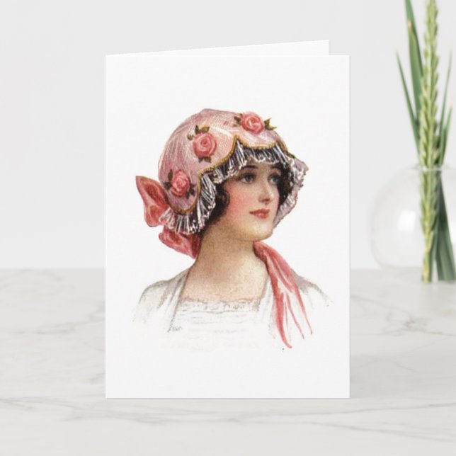 Vintage Lady in Silk Flowered Bonnet Card (Front)