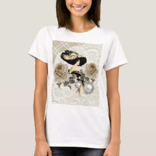 Vintage Lady Ivory Lace Spaghetti Straps T-Shirt