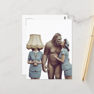 Vintage Lady Kissing Sasquatch Postcard