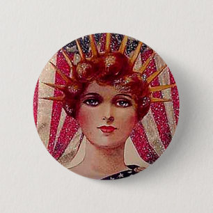 Vintage Lady Liberty July 4th Patriotic Postcard 2 Inch Round Button