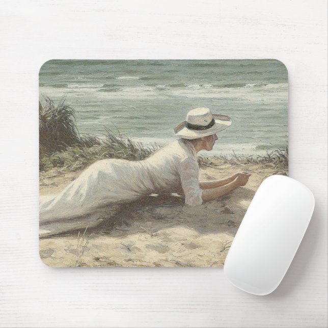 Vintage Lady on Beach Mouse Pad (With Mouse)