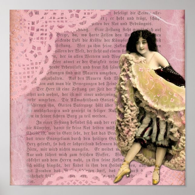 Vintage Lady on Pink Mixed Media Background Poster (Front)