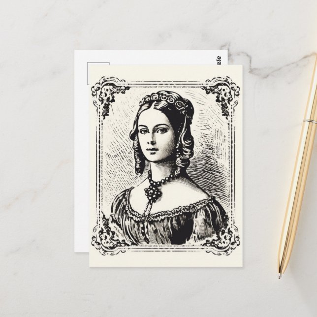 Vintage Lady Portrait Stamp 3 Postcard (Front/Back In Situ)