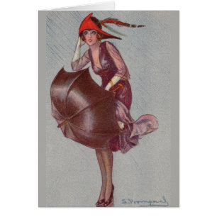 Vintage Lady prise dans la pluie,
