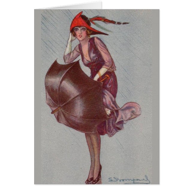 Vintage Lady prise dans la pluie, (Devant)