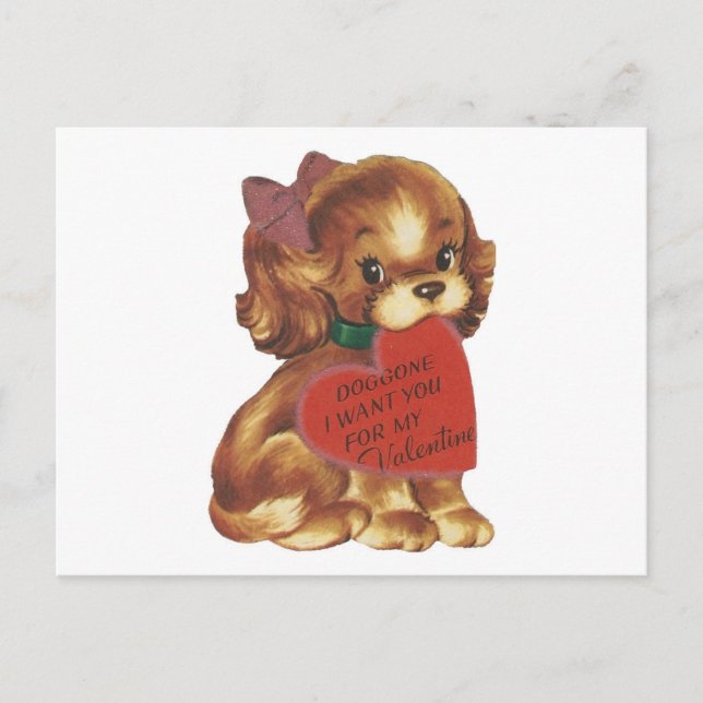 Vintage Lady Puppy Valentine Holiday Postcard (Front)