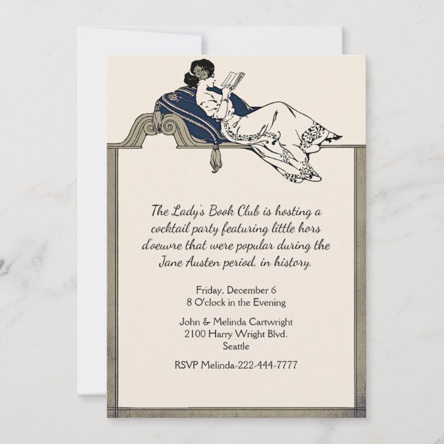 Vintage Lady Reading Book Invitation (Front)