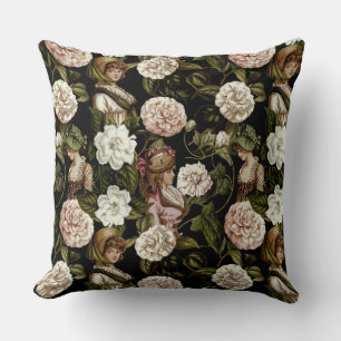 Vintage Lady Retro Botanical Flower Floral Pattern Throw Pillow