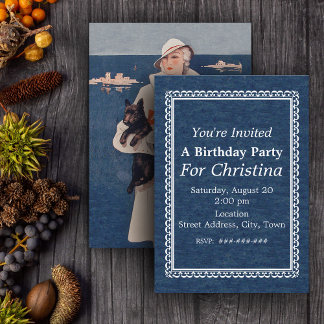 Vintage Lady Scotty Terrier Dog Ocean Birthday Invitation