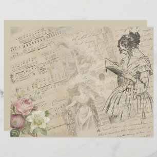 Vintage Lady Script Music Sheet Scrapbook Paper