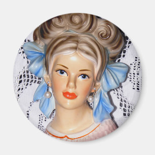 Vintage Lady Teen Head Vase Big Bow 60s Magnet