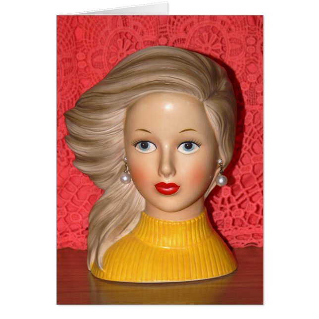 Vintage Lady Teen Head Vase Windswept Hair Card (Front)