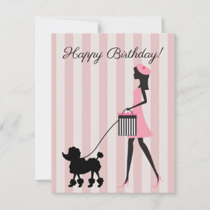 Vintage Lady walking black poodle Happy Birthday