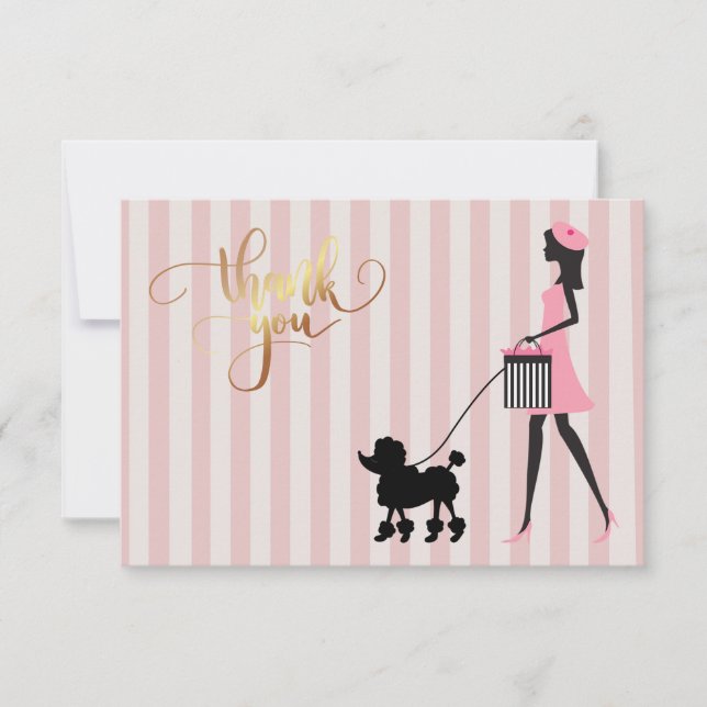 Vintage Lady walking black poodle  Thank You Card (Front)