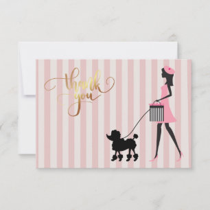 Vintage Lady walking black poodle  Thank You Card