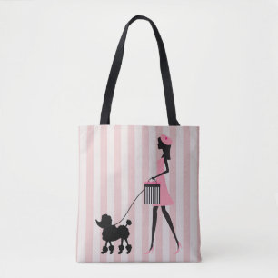 Vintage Lady walking black poodle Tote Bag