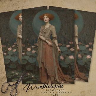 Vintage Lady Waterlily Decoupage Tissue Paper