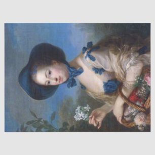 Vintage Lady With Blue Hat & Basket Of Flowers Tissue Paper
