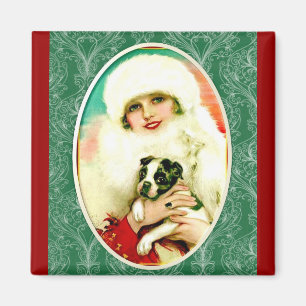 Vintage Lady with Boston Terrier Magnet
