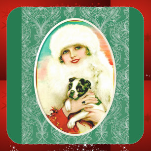 Vintage Lady with Boston Terrier Square Sticker