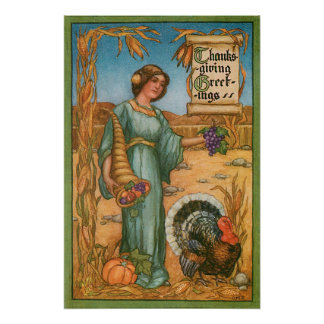 Vintage Lady With Cornucopia Poster